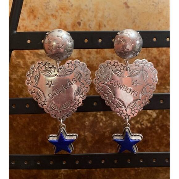 J Slifka Custom Sterling Silver and Lapis Dallas Cowboy Earrings Vintage - Picture 3 of 6